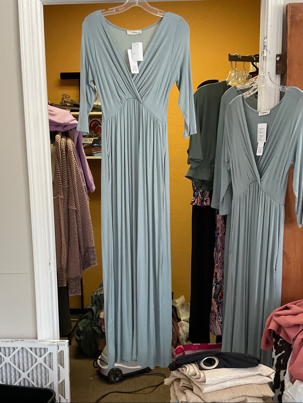 Hello MIZ Sage Green V-Neck Maxi Dress